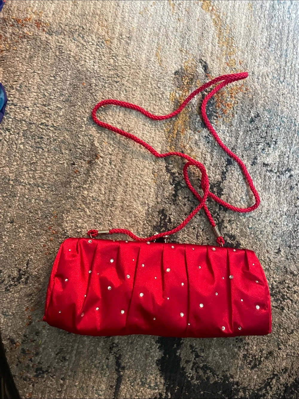 Red Satin Rhinestone Evening Wristlet Clutch